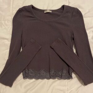 Free People Women's Gray Cropped Long Sleeve Ribbed Crop Top Size XS